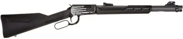 Rossi Rio Bravo Lever Action Rifle - Black | .22 LR | 18" Barrel | 15rd | Polymer Stock & Forend | Adj. Fiber Optic Sights | US Flag Lighting Engraving
